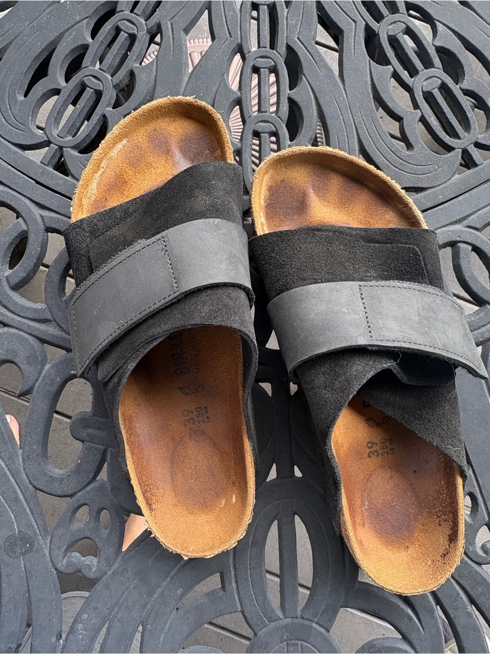 Birkenstock Black Slide Sandals with Suede Upper and Strap